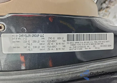 2012 Chrysler Town & Country Touring L from USA, damaged, VIN 2C4RC1CG7CR252156